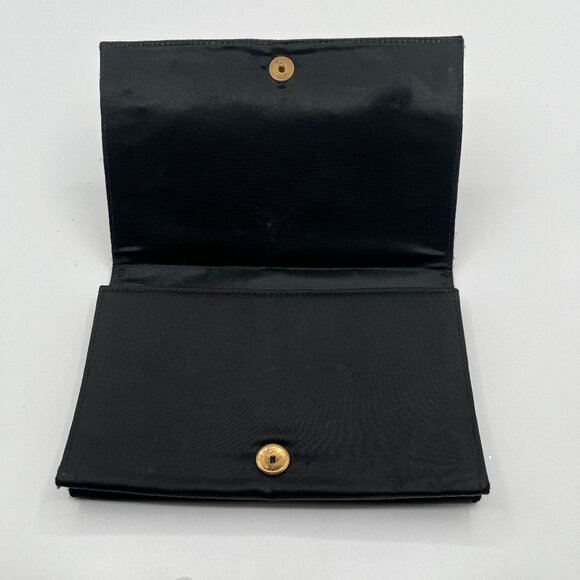 Vintage Small French Black Embroidered Floral Satin‎ Clutch Purse Evening Bag - Picture 5 of 12
